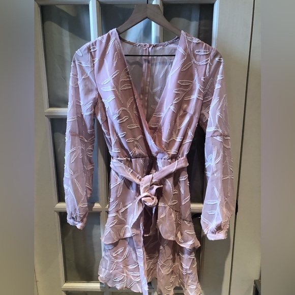 Women's Spring Deep V-Neck Ruffle Hem Swing Mini Dresses Long Sleeve with Zipper - Picture 7 of 10